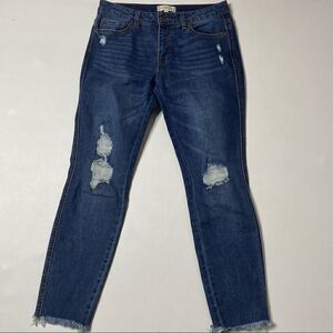 Harper Heritage | Factory Distressed Mid Rise Skinny Jeans with Raw Hem